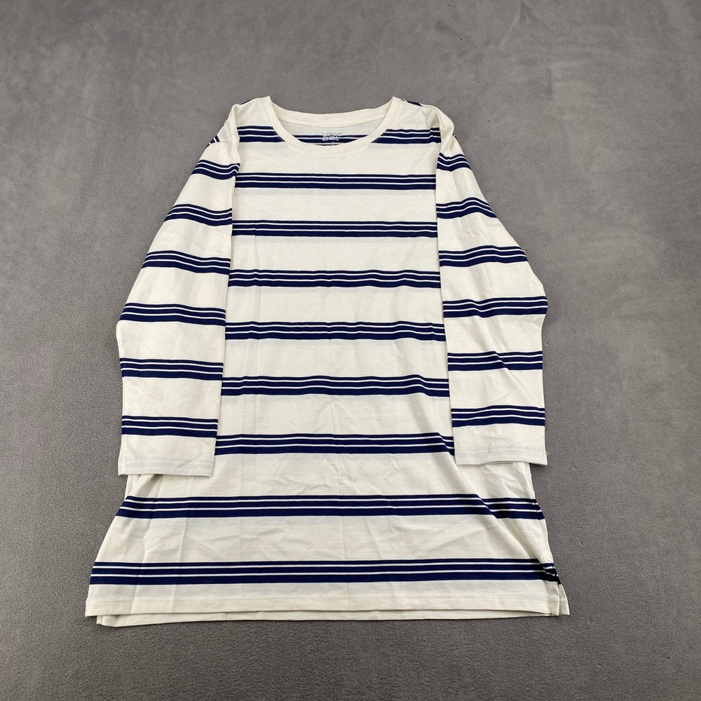Lands‎ End Womens Medium Blue White Striped Long Sleeve Cotton T-Shirt 5590